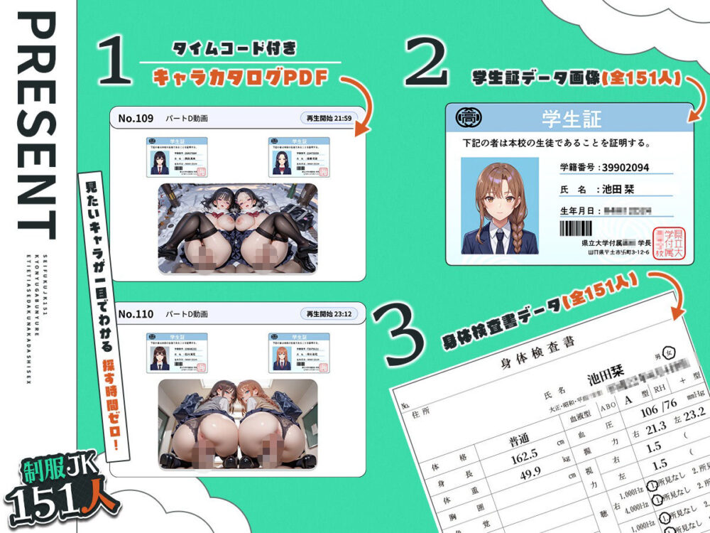 【4K神画質】制服JK151人の巨乳がぶるん揺れ！えちえち汗だく中出しセックス！＋α乱交【146分】 画像1